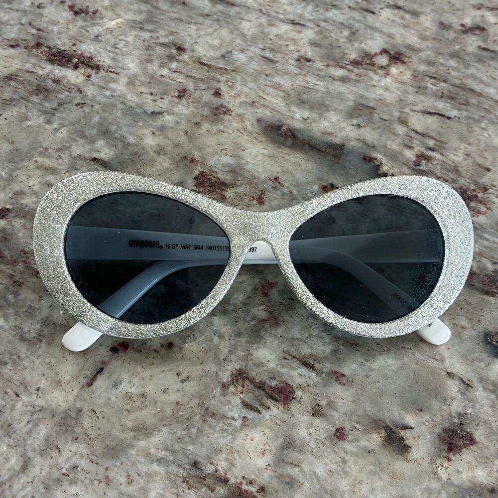 Gymboree Girls Glitter Oval Sunglasses Silver Retro Style 6+